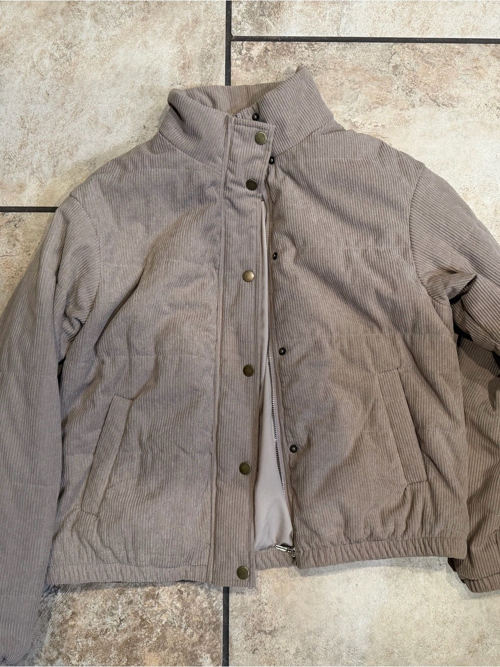 Women's Corduroy Stand-Collar Jacket in Taupe